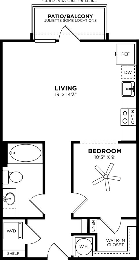 Studio 1 bath floor plan at Glenwood at Grant Park, Atlanta, GA